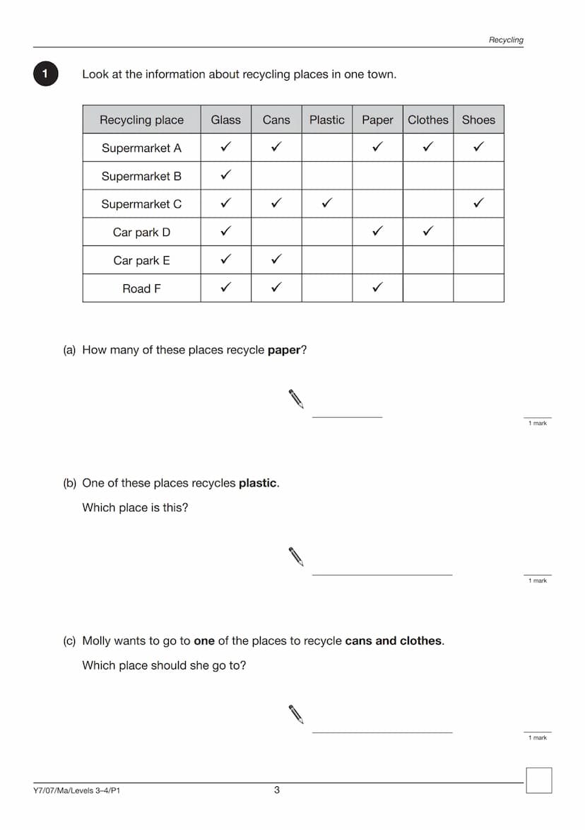 Ma
YEAR
7
LEVELS
3-4
2007
Mathematics test
Paper 1
Calculator not allowed
First name
Last name
School
Remember
■ The test is 45 minutes long