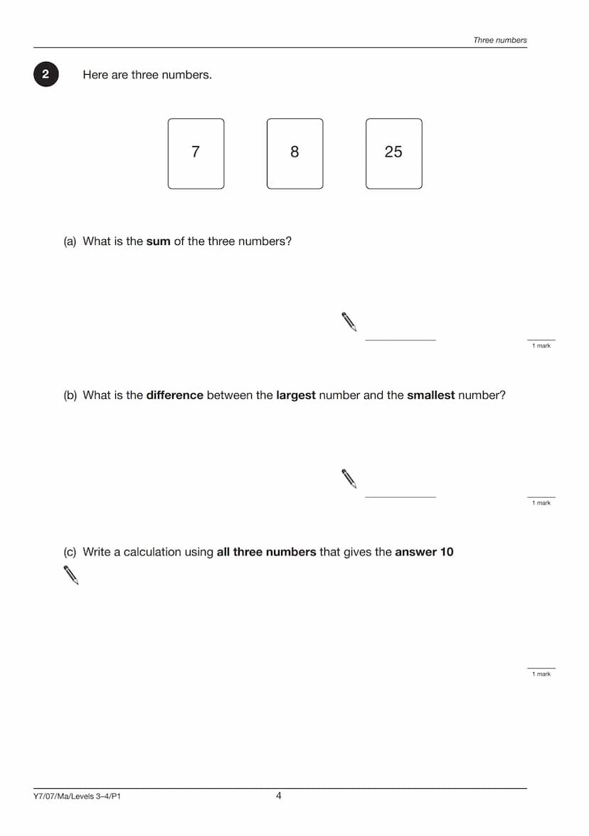 Ma
YEAR
7
LEVELS
3-4
2007
Mathematics test
Paper 1
Calculator not allowed
First name
Last name
School
Remember
■ The test is 45 minutes long