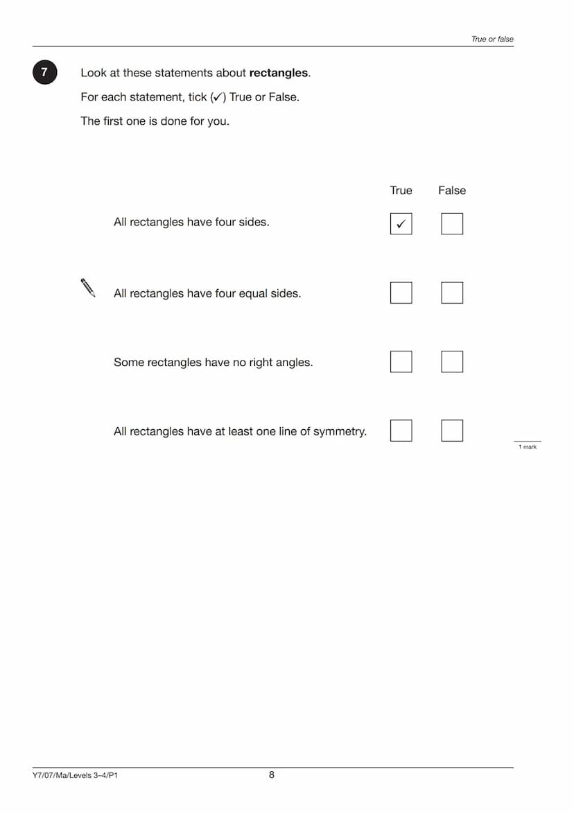 Ma
YEAR
7
LEVELS
3-4
2007
Mathematics test
Paper 1
Calculator not allowed
First name
Last name
School
Remember
■ The test is 45 minutes long