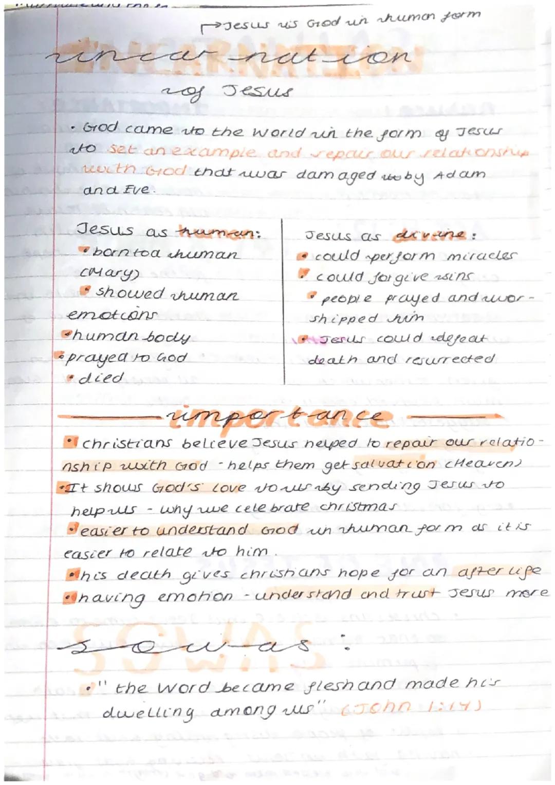 We can ea
Jesus is God in shumon form
incarnation
Jesus
ros
• God came to the world in the form of Jesus
ato set an example and repair our r