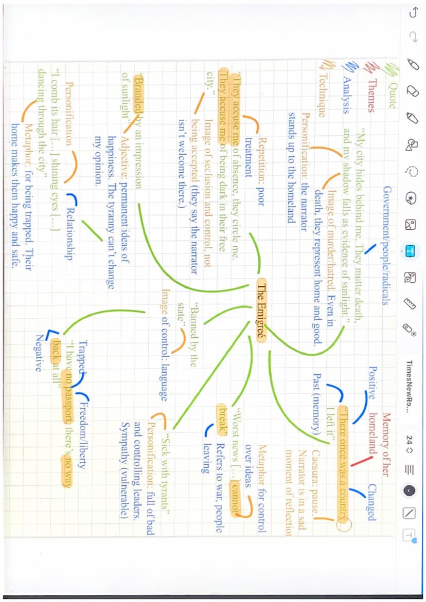 13:07 Mon 19 Feb
Ր
Revision
le
C
000
Sab
TimesNewRo...
24
Power &
Conflict Poems
65% Quote
Themes
o
T
Government/people/radicals
Personifica