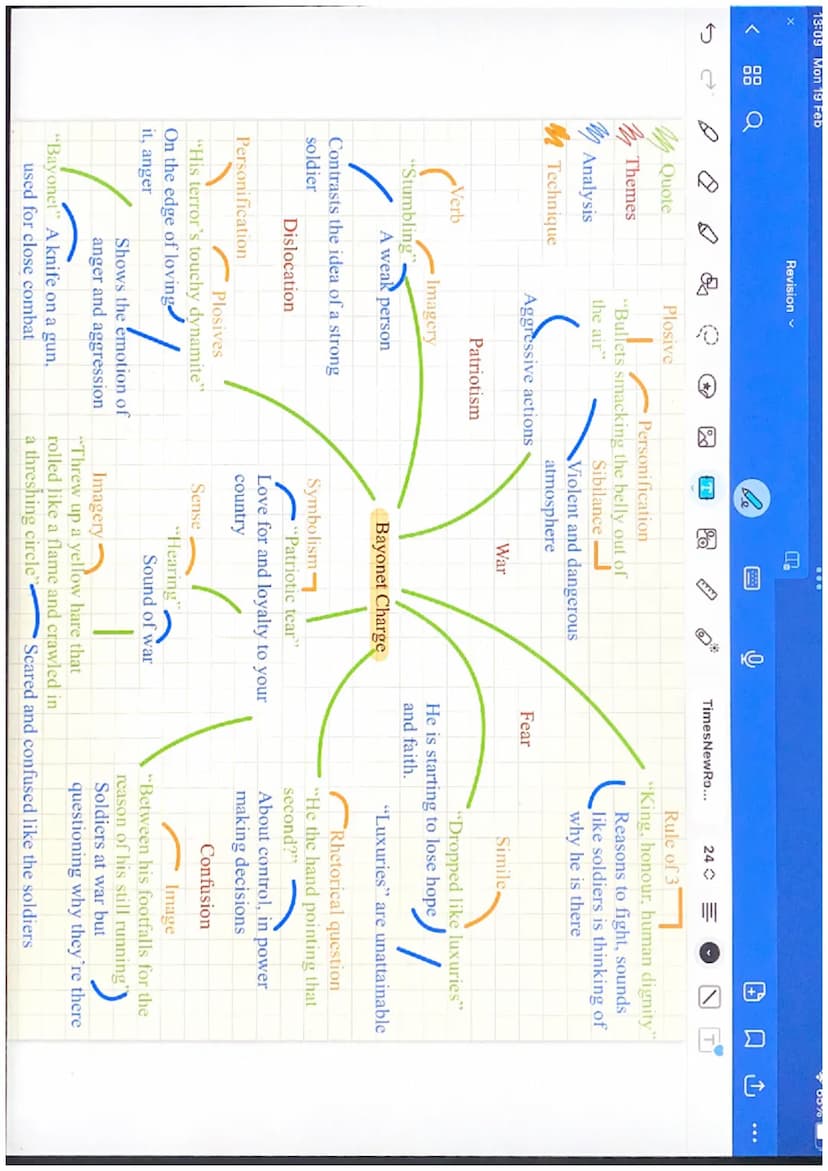 13:07 Mon 19 Feb
Ր
Revision
le
C
000
Sab
TimesNewRo...
24
Power &
Conflict Poems
65% Quote
Themes
o
T
Government/people/radicals
Personifica