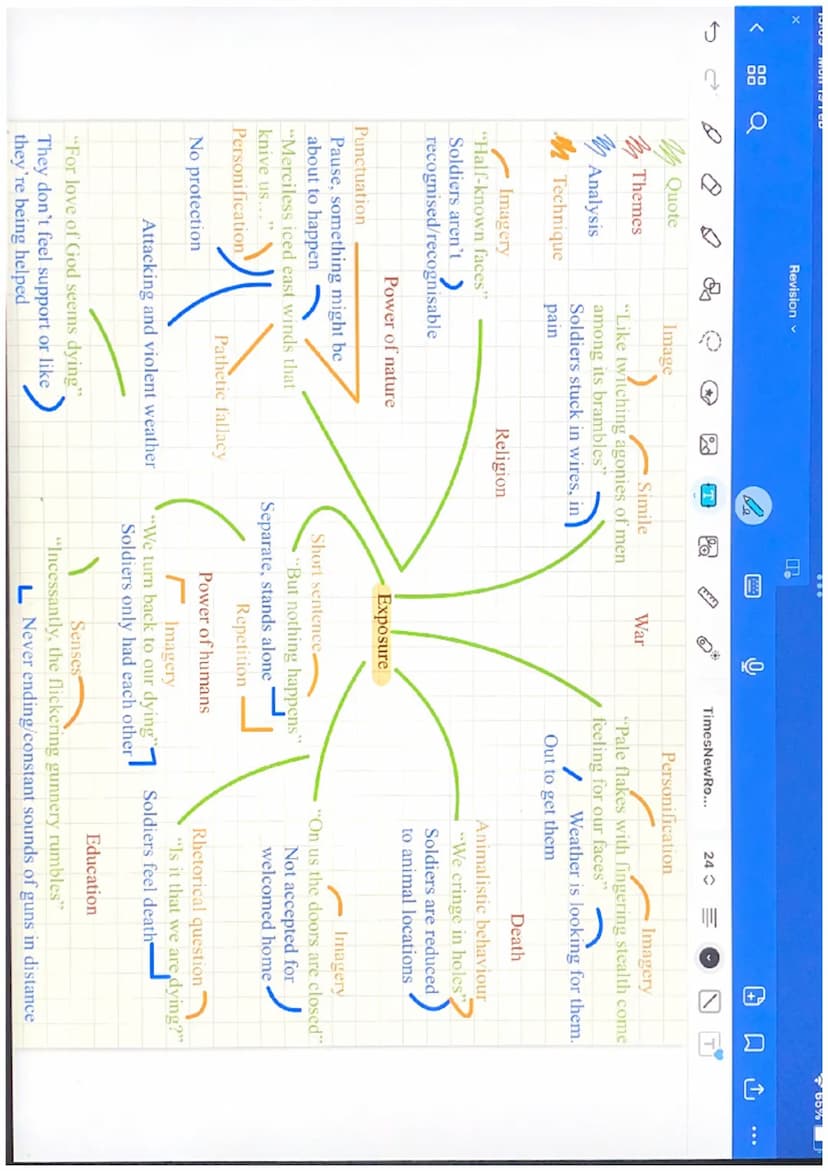 13:07 Mon 19 Feb
Ր
Revision
le
C
000
Sab
TimesNewRo...
24
Power &
Conflict Poems
65% Quote
Themes
o
T
Government/people/radicals
Personifica