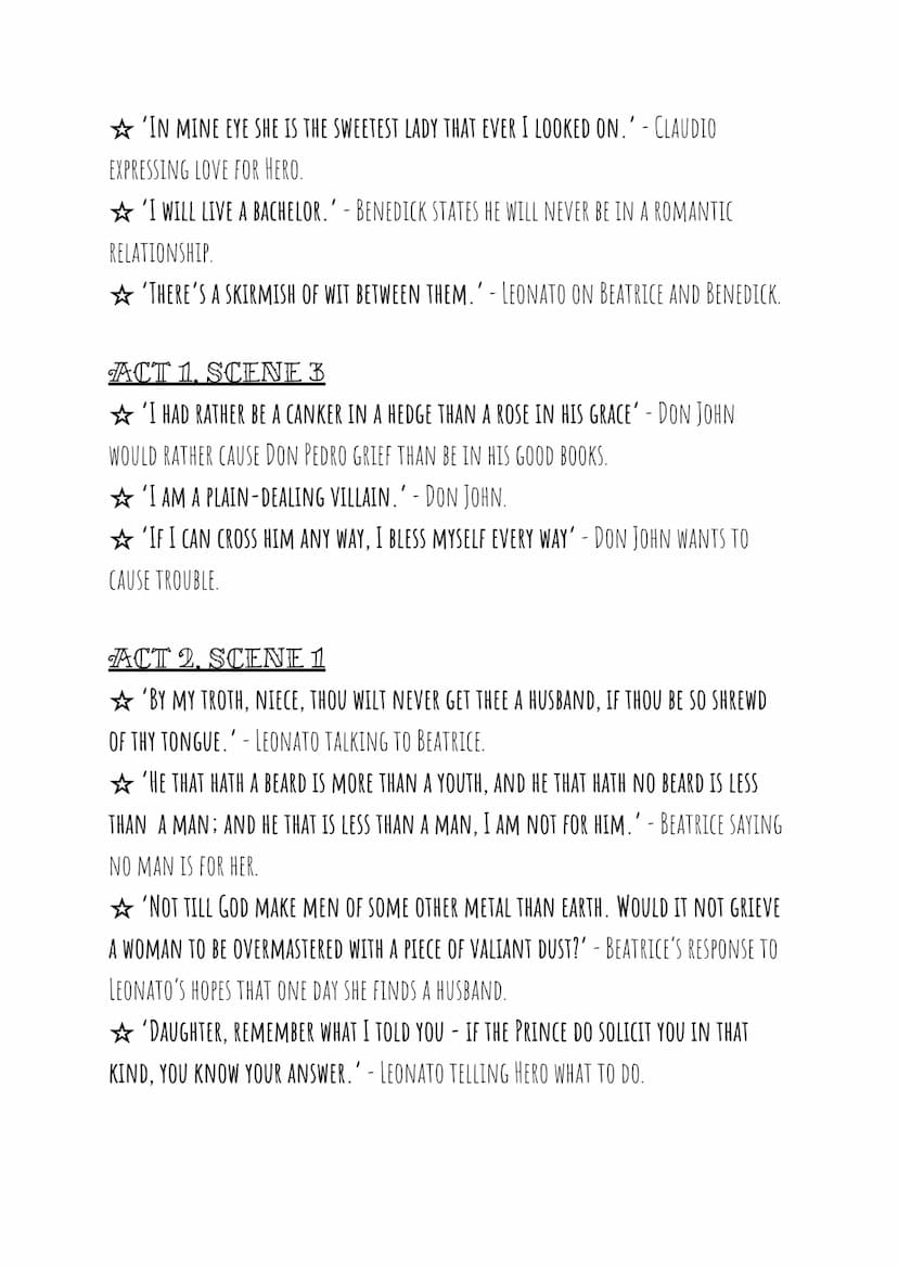 Much
About Ado
Nothing
by William
Shakespeare
KEY QUOTATIONS TO MEMORISE☆
ACT 1. SCENE 1
'THE FIGURE OF A LAMB, THE FEATS OF A LION' - MESSE
