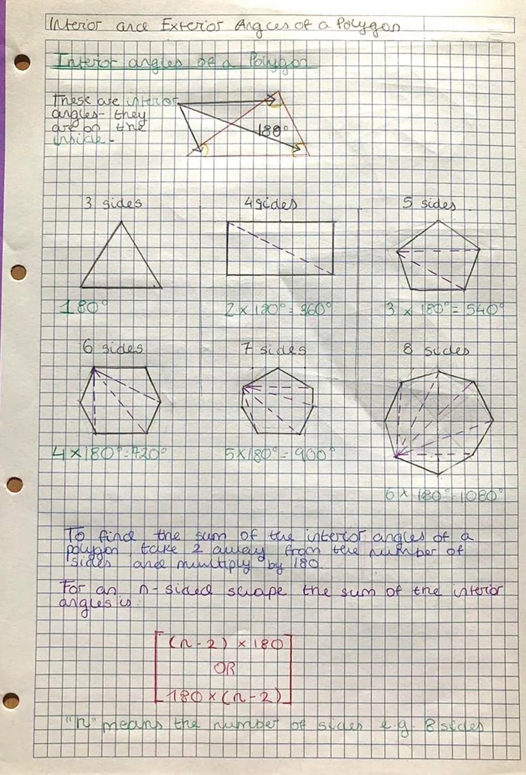 Interior and exterior Angles of a Polygon
~Polygon ~
Polygon comes from Greek.
A polygon more sides.
is a two-dimensional shape with
A pougo