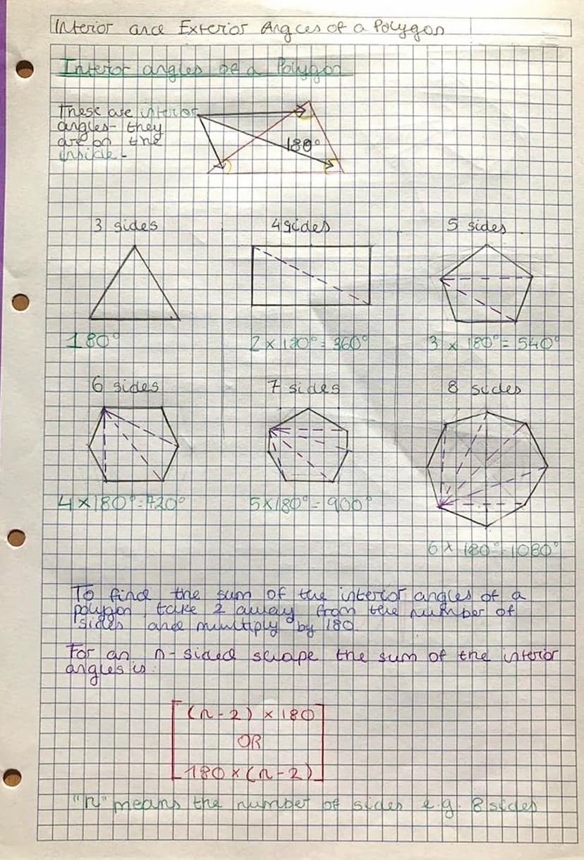 Interior and exterior Angles of a Polygon
~Polygon ~
Polygon comes from Greek.
A polygon more sides.
is a two-dimensional shape with
A pougo