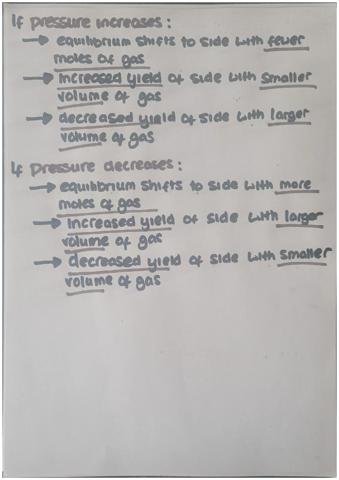Le Chateher's principle
If a system is at equilibrium
and a change is made to any conditions
System responds to counteract the
change
If con
