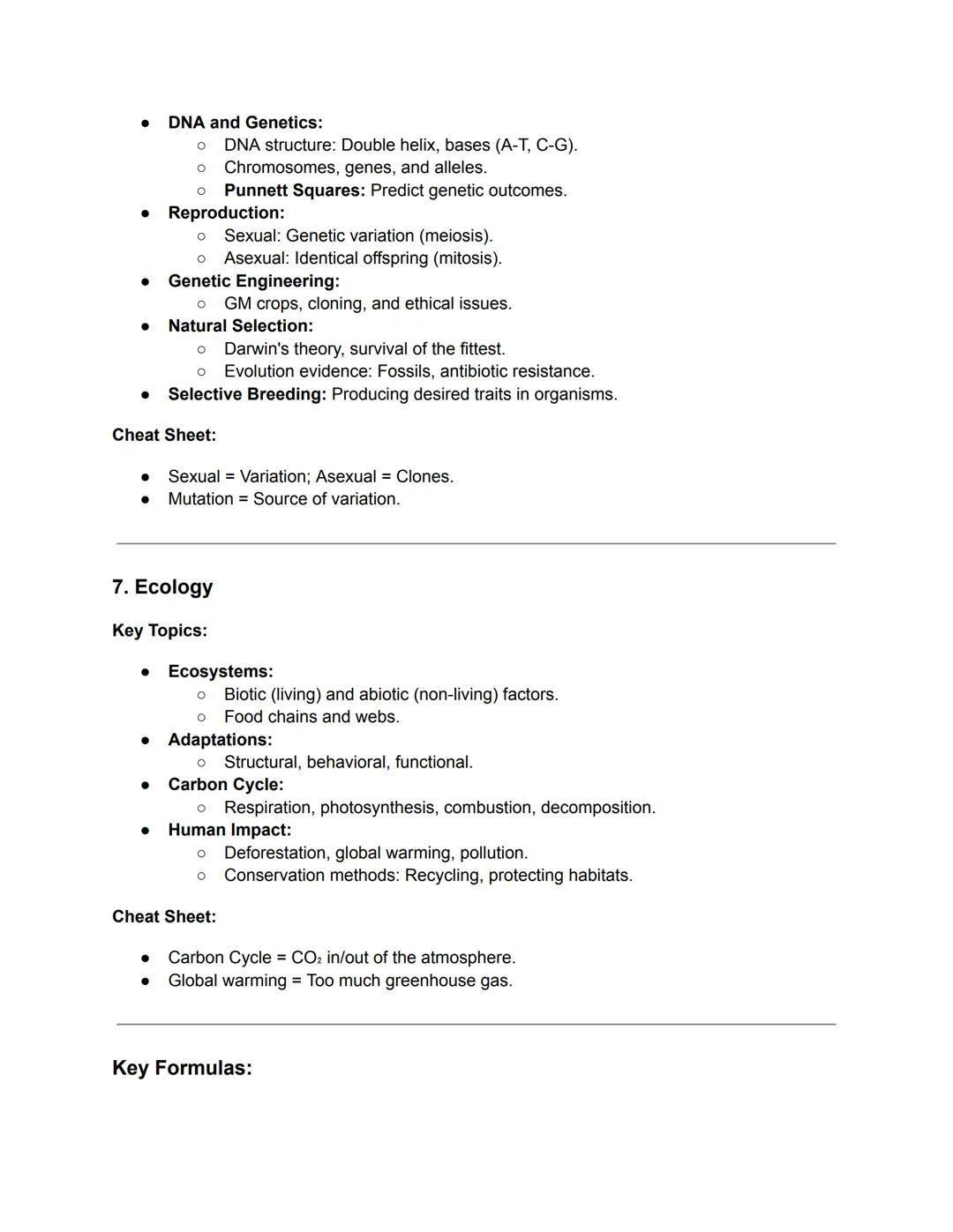 # AQA GCSE Biology Notes and Cheat Sheet

1. Cell Biology

Key Topics:

*   Cell Structure:
    *   Animal Cells: Nucleus, cytoplasm, cell m