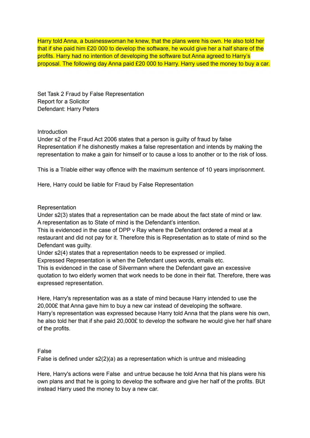 Fraud by False Representation 