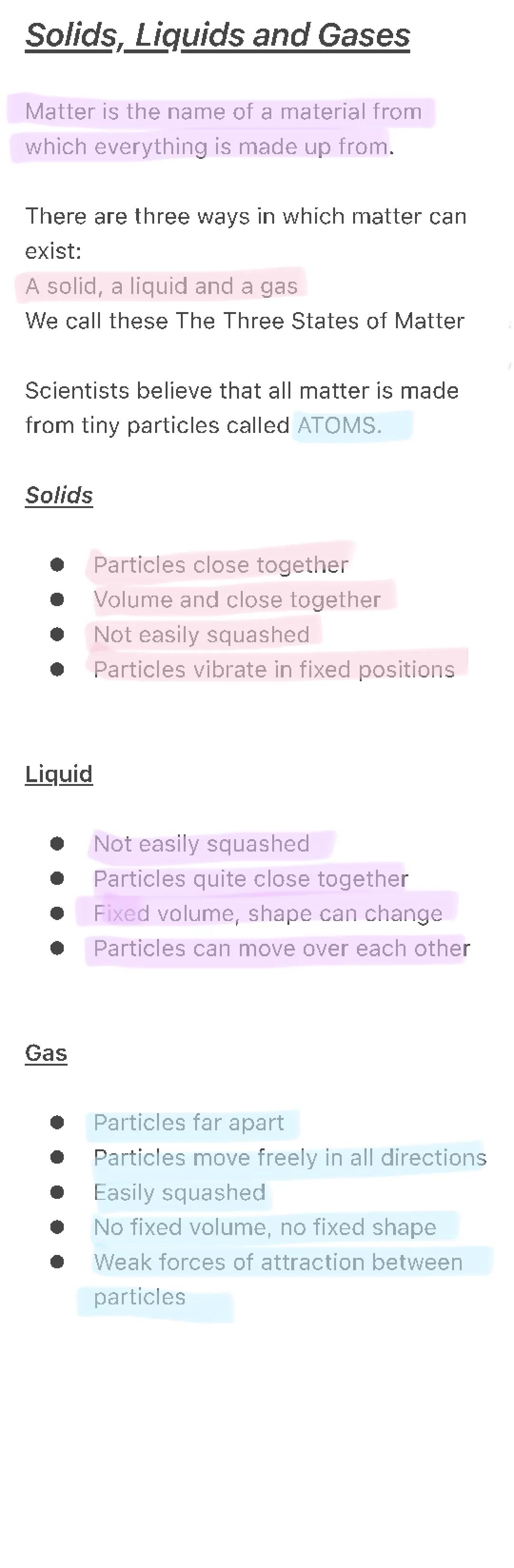 Solids, Liquids and Gas