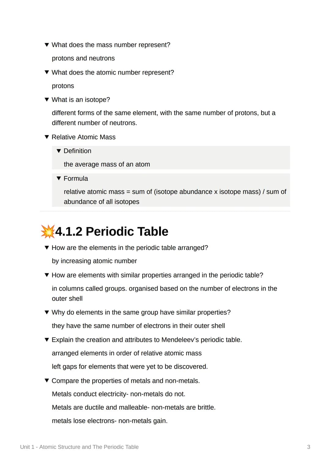 Unit 1 - Atomic Structure and
The Periodic Table
4.1.1 Atomic Structure
▼ Atoms
▼ What is an atom?
the smallest part of an element that can 