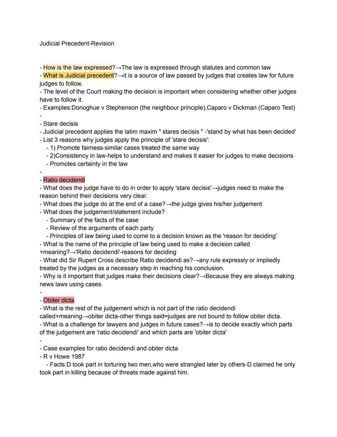 # Judicial Precedent-Revision

- How is the law expressed?→The law is expressed through statutes and common law
- What is Judicial precedent