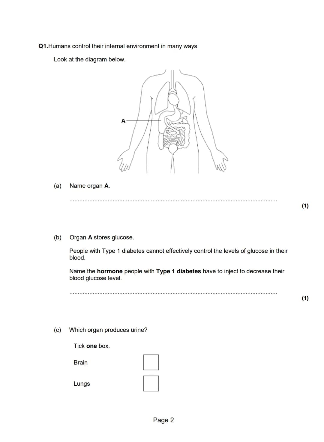 Q1.The pancreas and the liver are both involved in the control of the concentration of
glucose in the blood.
The liver has two veins:
the he
