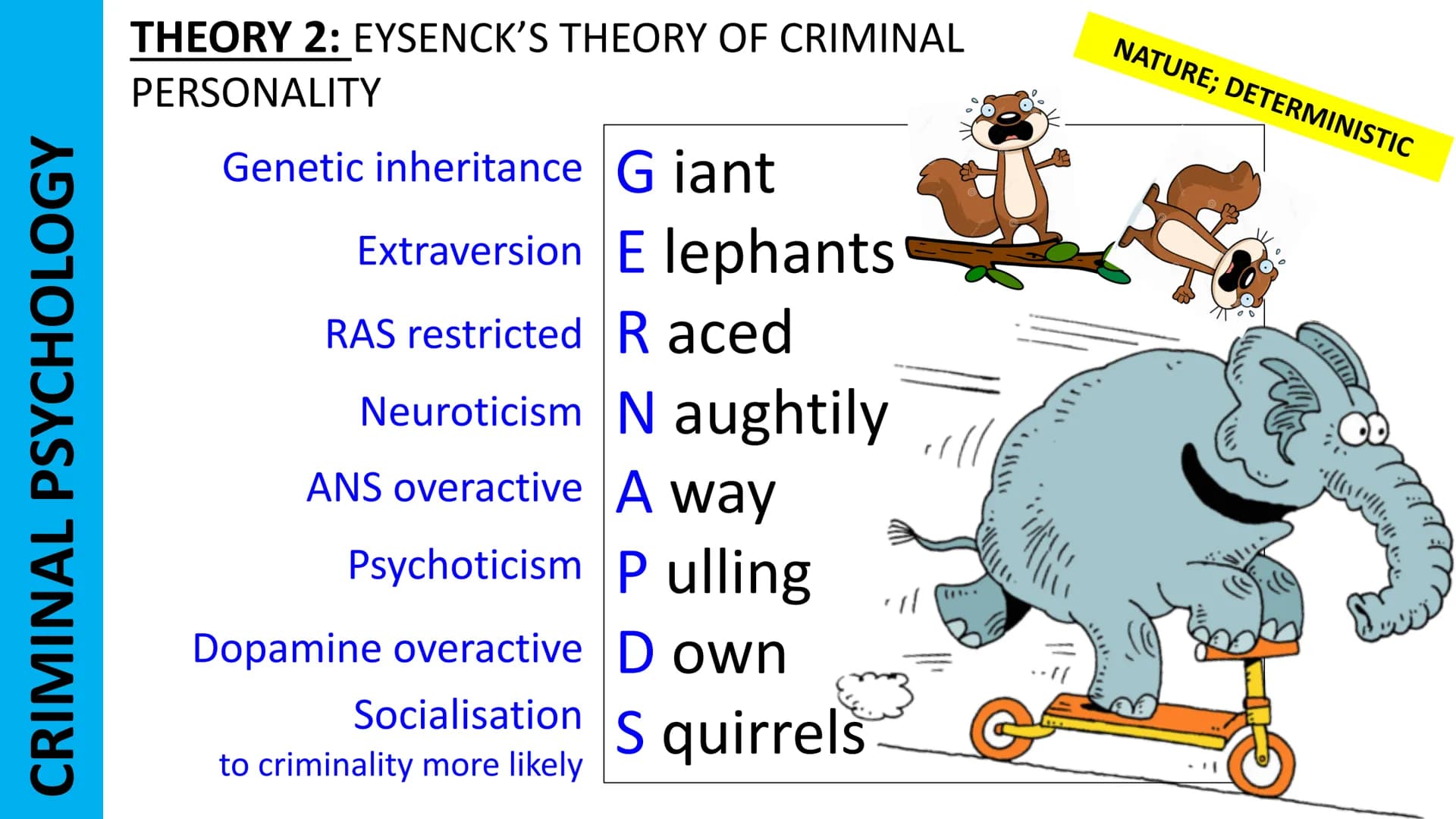 CRIMINAL PSYCHOLOGY
THEORY 1: SOCIAL LEARNING THEORY FOR
CRIMINAL BEHAVIOUR
Role model Really
Identification diotic
Observe Owls
Imitate | m