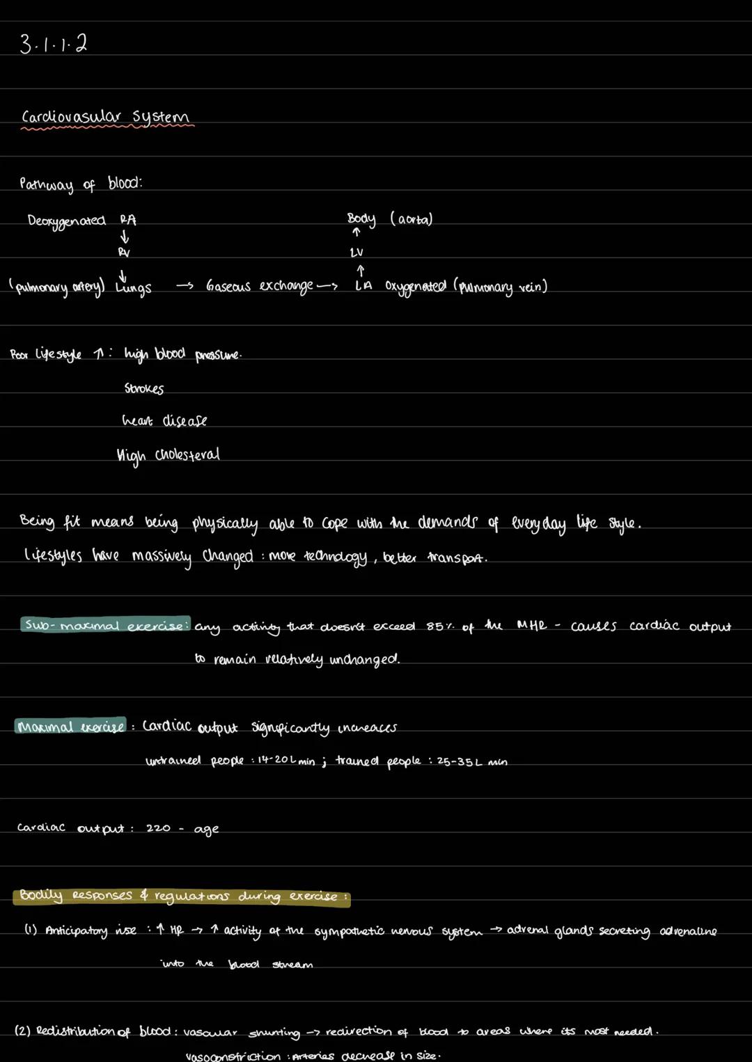 3.1.1.2
Cardiovasular system
Pathway of blood:
Deoxygenated RA
RV
(pulmonary artery) Lungs
Poor Lifestyle 11: high blood pressure.
Strokes
h