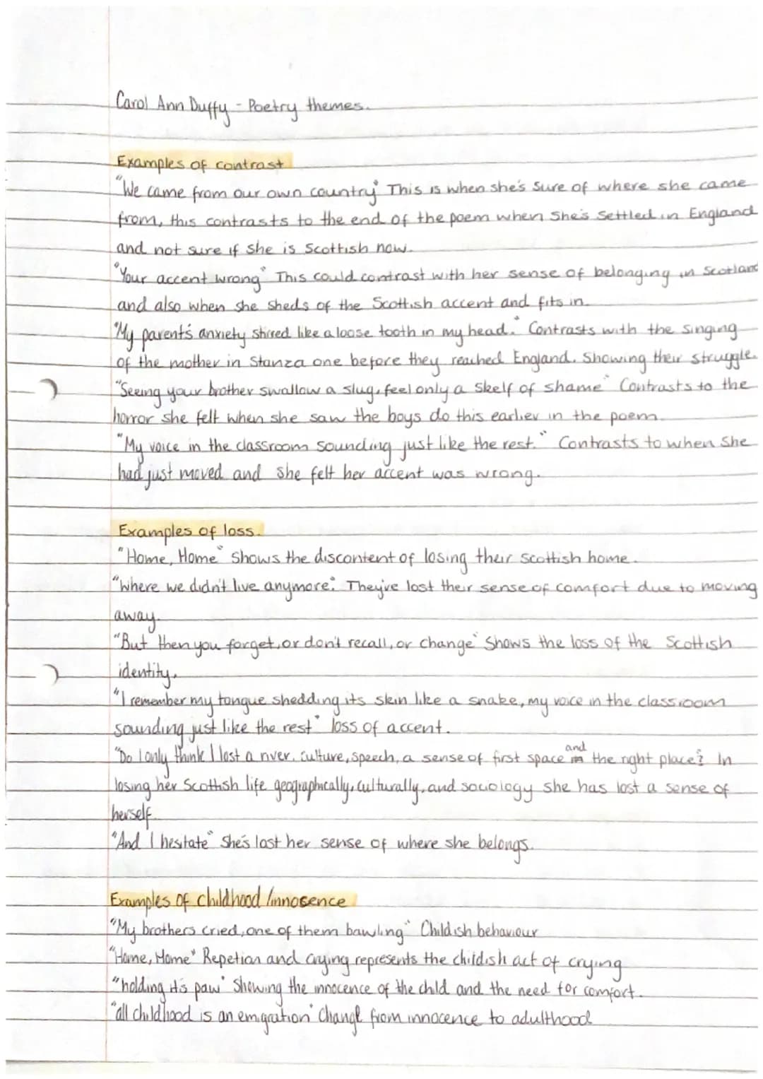2
Carol Ann
Duffy - Poetry themes.
Originally
• Change: The move to England from Scotland/growing up/change.
acceptance / change in identity