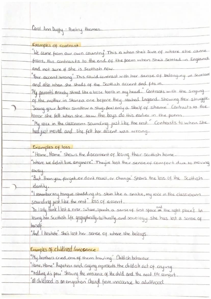 2
Carol Ann
Duffy - Poetry themes.
Originally
• Change: The move to England from Scotland/growing up/change.
acceptance / change in identity