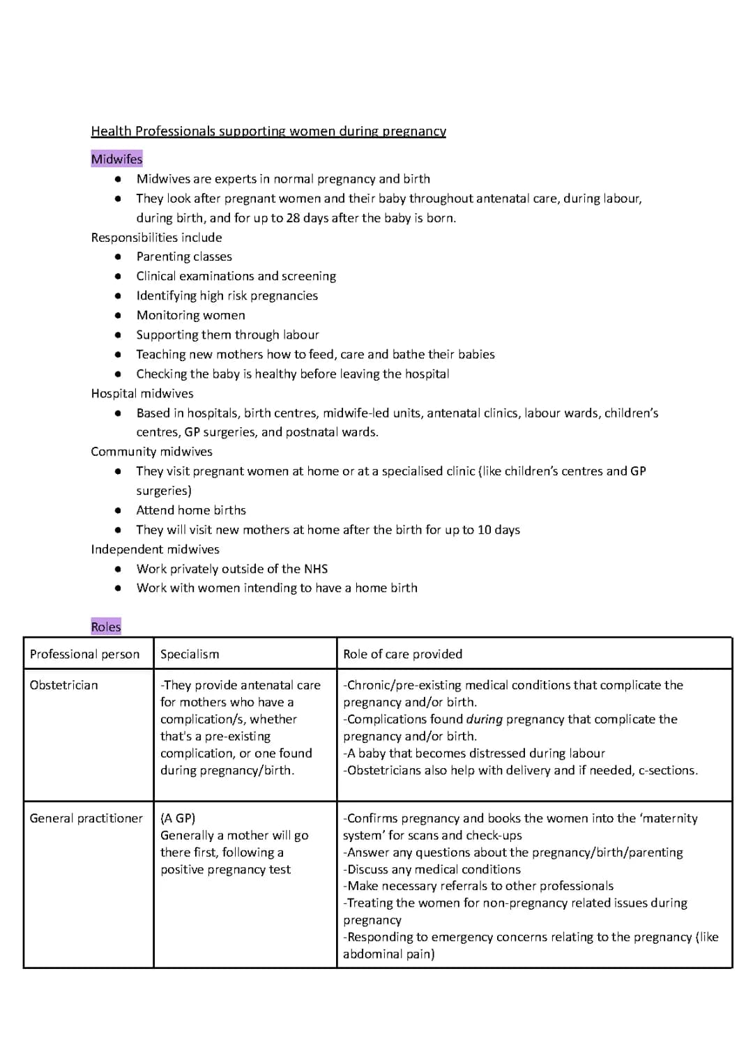 Supporting woman during pregnancy/birth- Child development GCSE