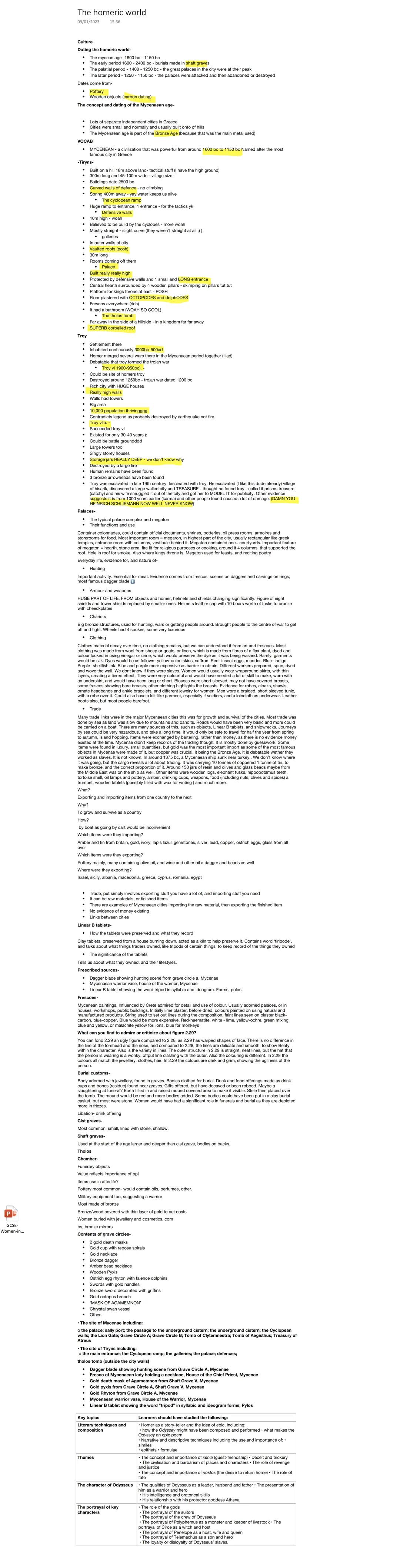 GCSE-
Women-in...
The homeric world
09/01/2023
Culture
Dating the homeric world-
.
The mycean age- 1600 bc - 1150 bc
The early period 1600-2