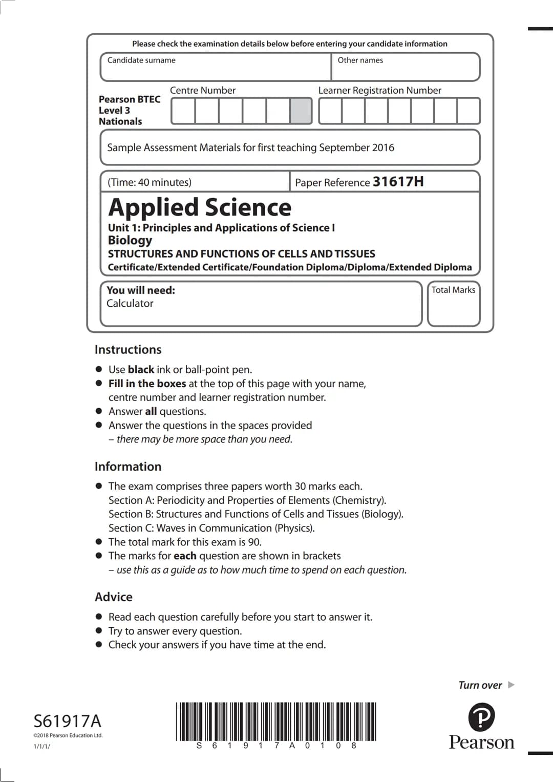 Please check the examination details below before entering your candidate information
Candidate surname
Pearson BTEC
Level 3
Nationals
Centr