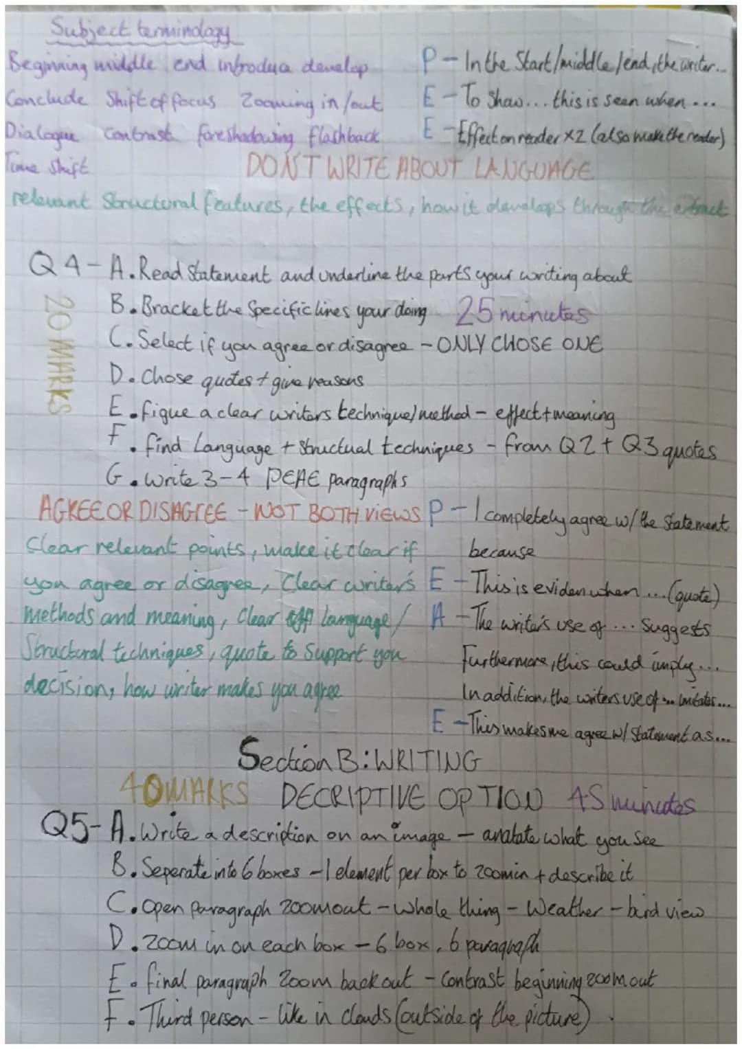 English Language-paper 1 Section A: READING
Q1-4 things about ... Q2-language Q3-Structure Q4-evaluate
Q1-A. Read focus of the question
24 M