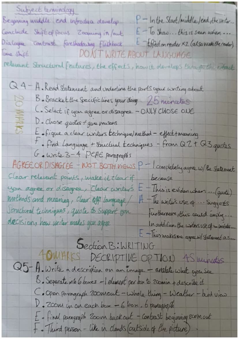 English Language-paper 1 Section A: READING
Q1-4 things about ... Q2-language Q3-Structure Q4-evaluate
Q1-A. Read focus of the question
24 M