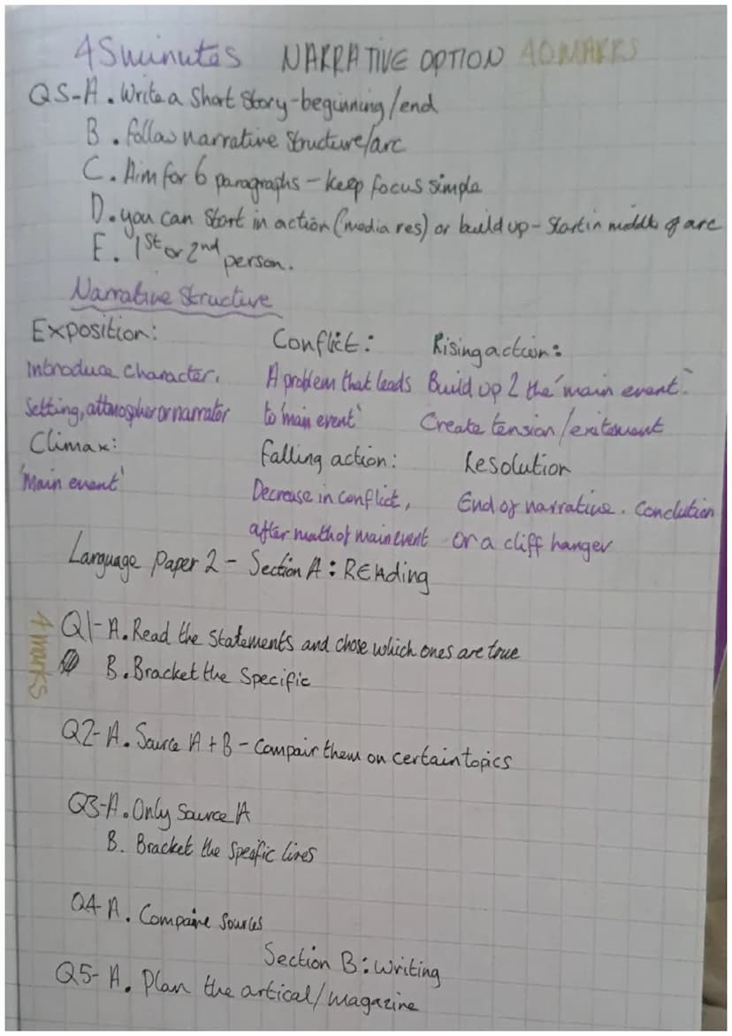 English Language-paper 1 Section A: READING
Q1-4 things about ... Q2-language Q3-Structure Q4-evaluate
Q1-A. Read focus of the question
24 M