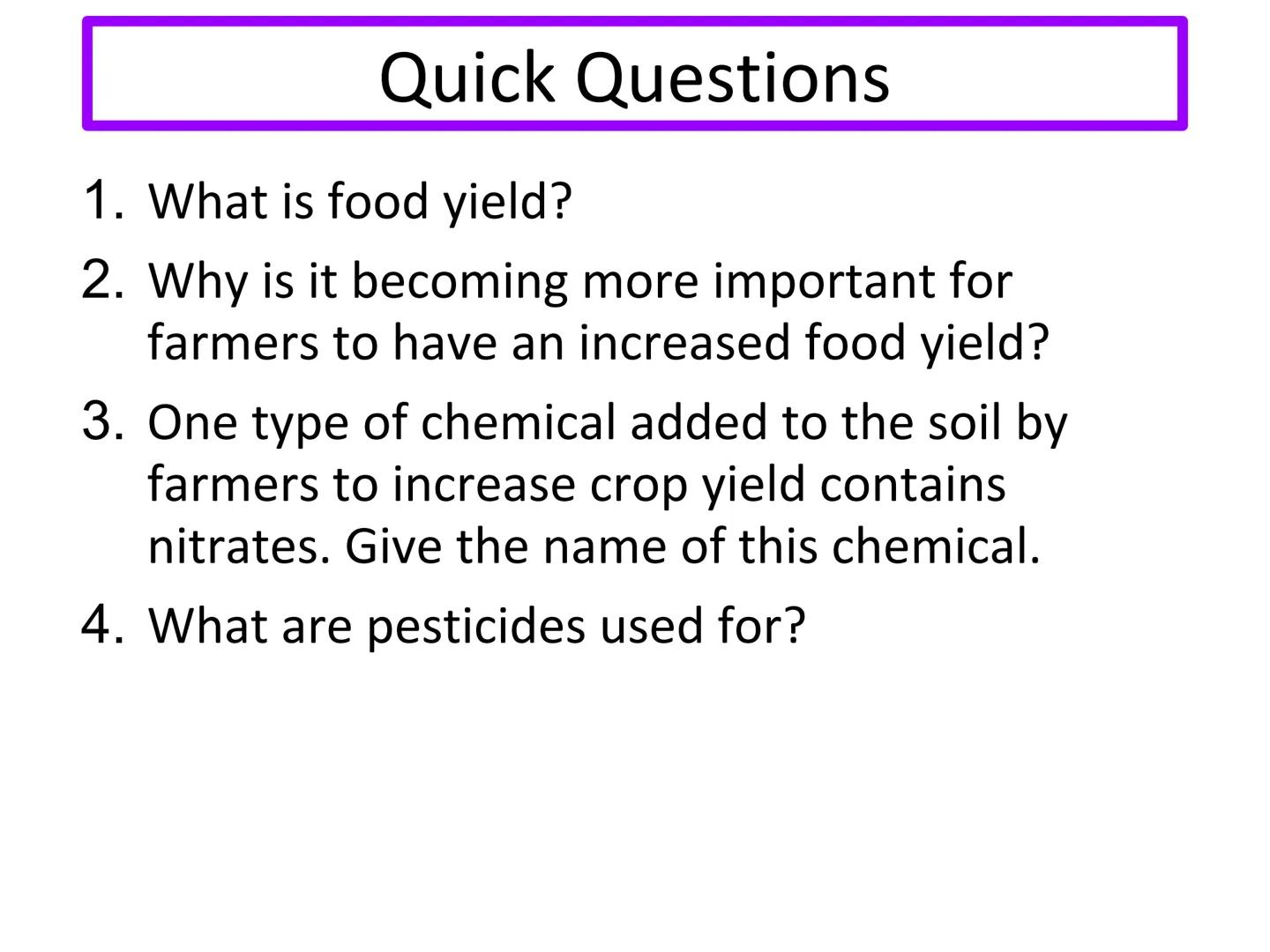 N5 Unit 3 KA5
Food Production N5 biology course
1. Cell Biology
2. Multicellular Organisms
3. Life on Earth Unit 3 - Life on Earth
1. Ecosys