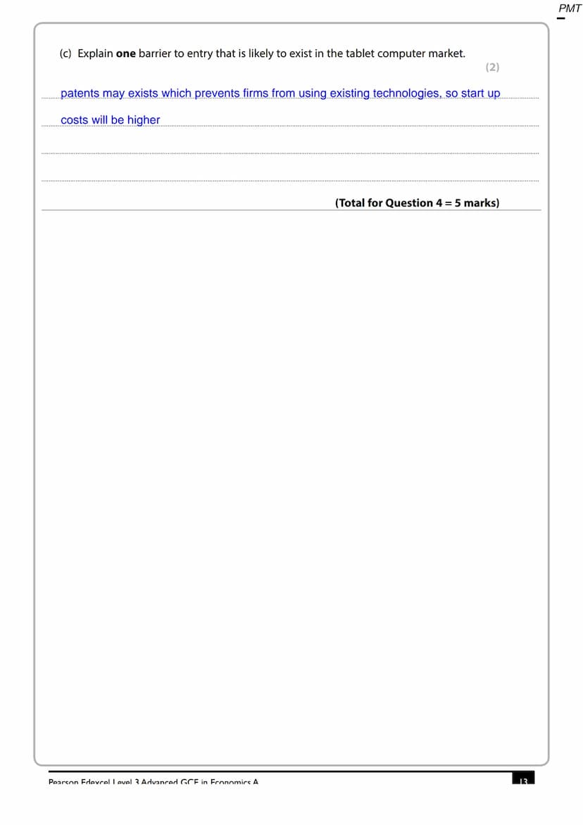 Write your name here
Surname
Centre Number
Pearson Edexcel
Level 3 GCE
Economics A
S47427A
©2014 Pearson Education Ltd.
Other names
Advanced