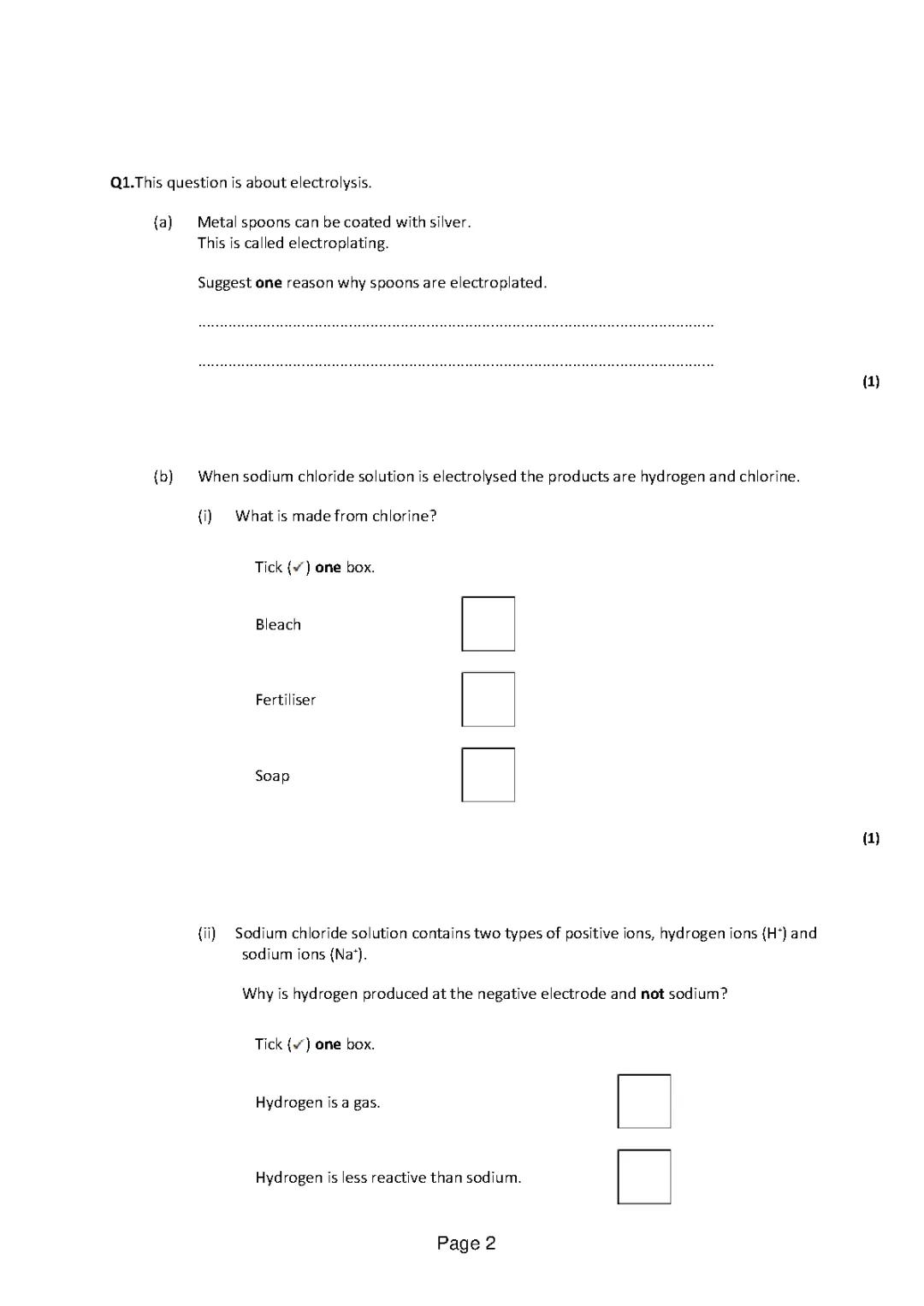 Electrolysis Exam Questions and Answers PDF for GCSE Students