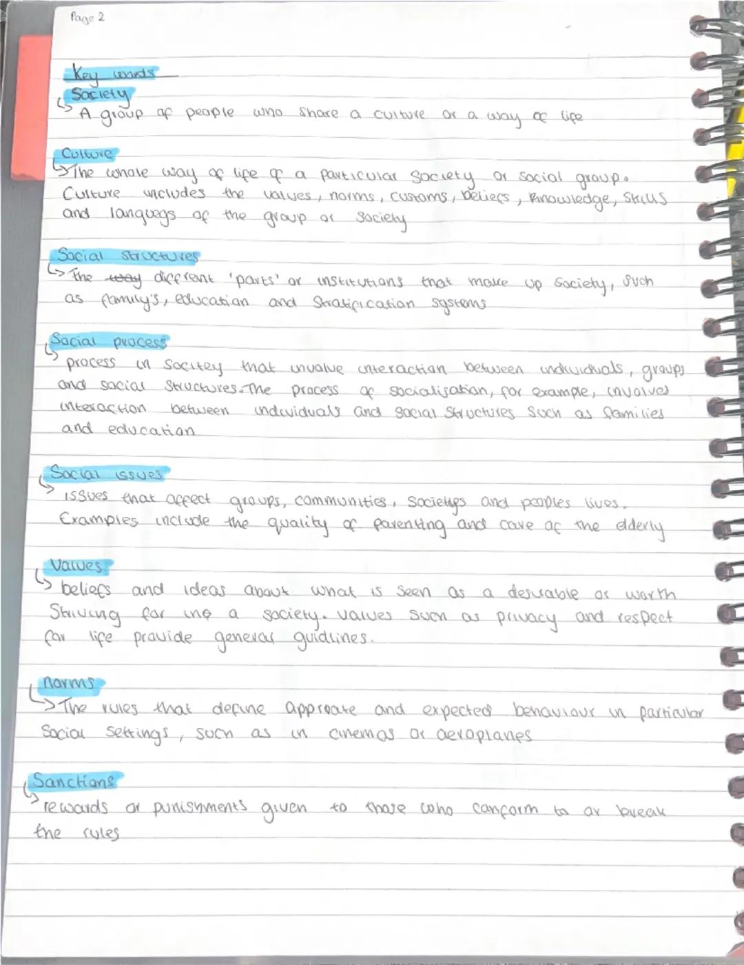 Page 2

Key words
Society
A group of people who share a culture or a way of life

Culture
The whole way of life of a particular society or s