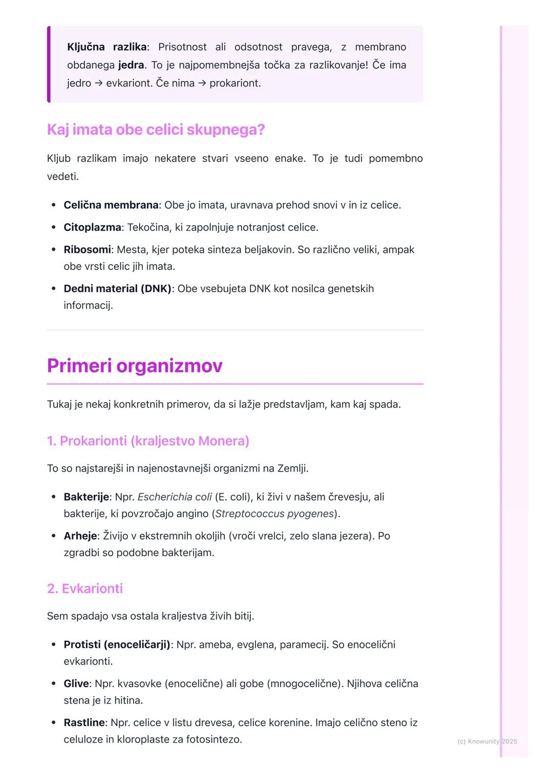 # Prokariontske in evkariontske
celice

Osnovna delitev celic

Vse celice, osnovne enote življenja, lahko razdelimo v dve veliki skupini gle