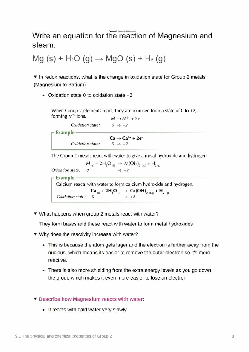9.1 The physical and chemical
properties of Group 2
Notion
Anki
Done
Be
Mg
Ca
Sr
Ba
Ra
The physical properties of the Group+ 2 elements,
mag