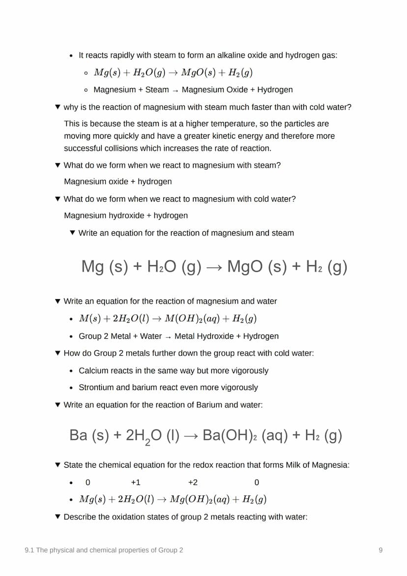 9.1 The physical and chemical
properties of Group 2
Notion
Anki
Done
Be
Mg
Ca
Sr
Ba
Ra
The physical properties of the Group+ 2 elements,
mag