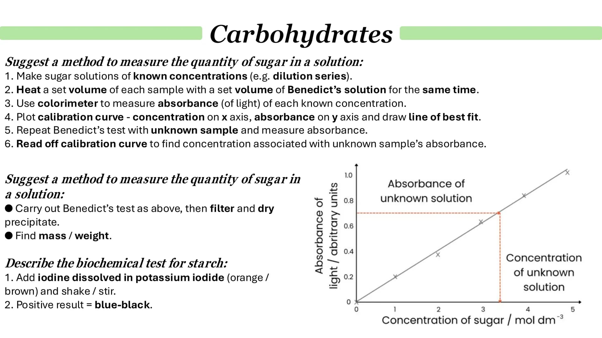 What are monosaccharides?
Carbohydrates
● Monomers from which larger carbohydrates are made.
For example:
•
.
Glucose
Fructose
Galactose
Wha