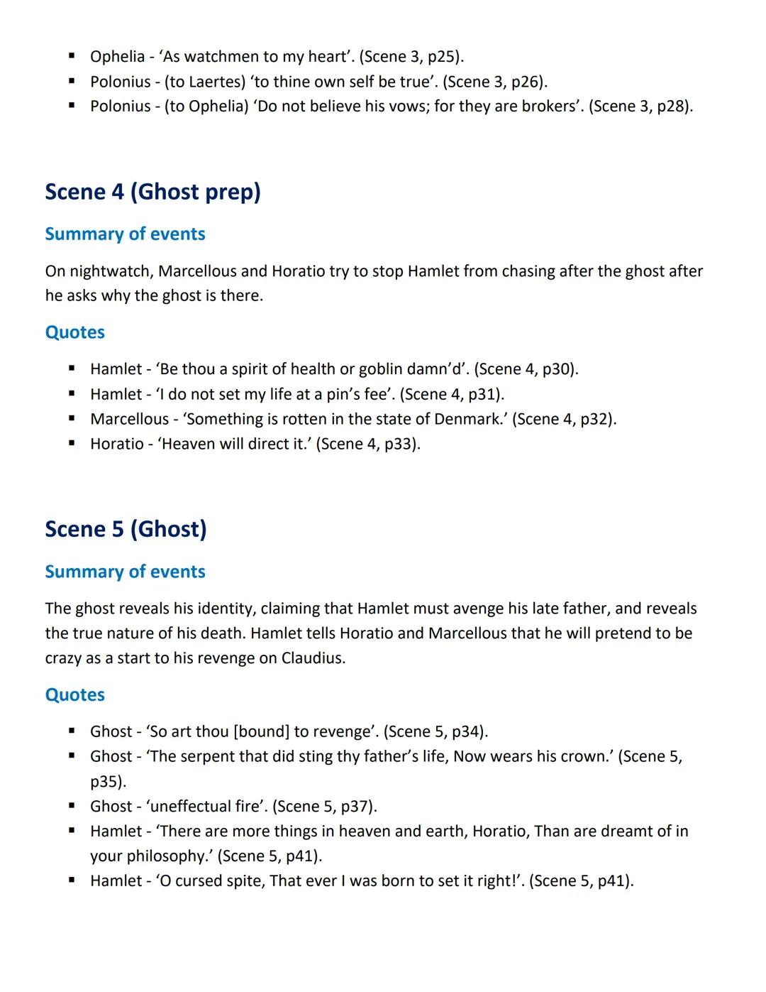 Hamlet Act 1
-
Summary of events
Marcellous, Bernardo and Horatio encounter a ghost and decide to tell Hamlet. Claudius
makes a speech, call