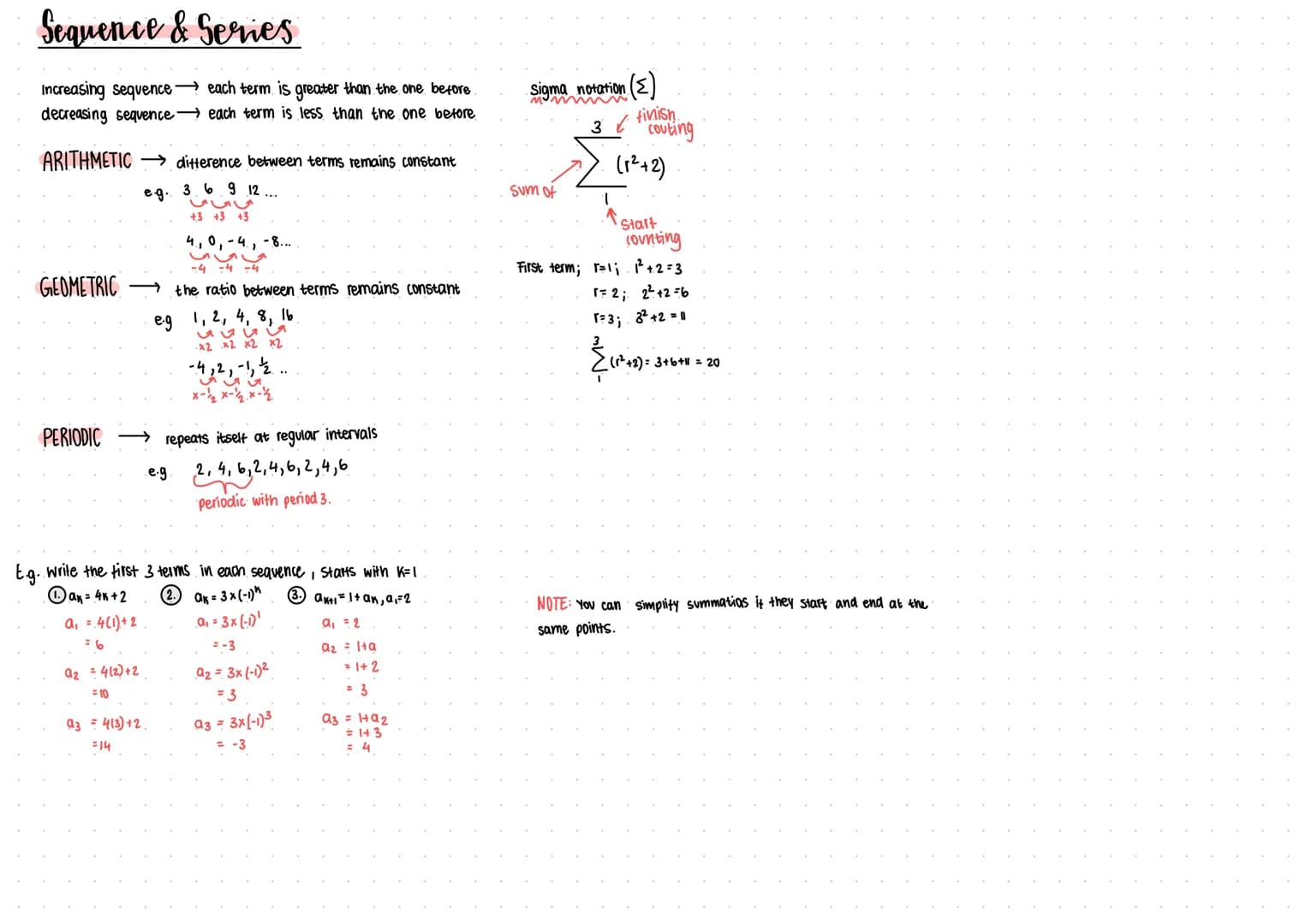 Sequence & Series
Increasing sequence each term is greater than the one before.
decreasing sequence each term is less than the one before
AR