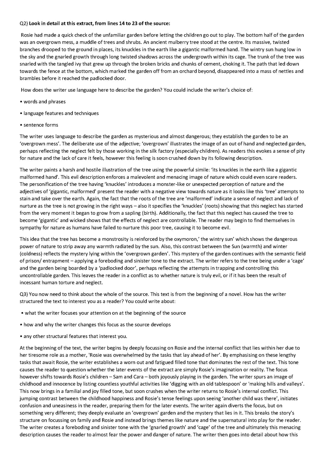 English Language Paper 1 model responses grade 9