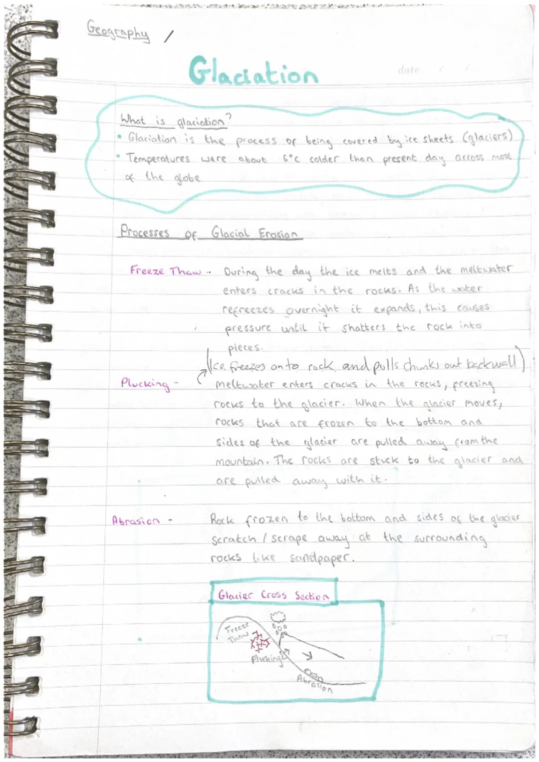 Geography /
What is glaciation?
• Glaciation is the process of being covered by ice sheets (glaciers)
Temperatures were about
6°C colder tha