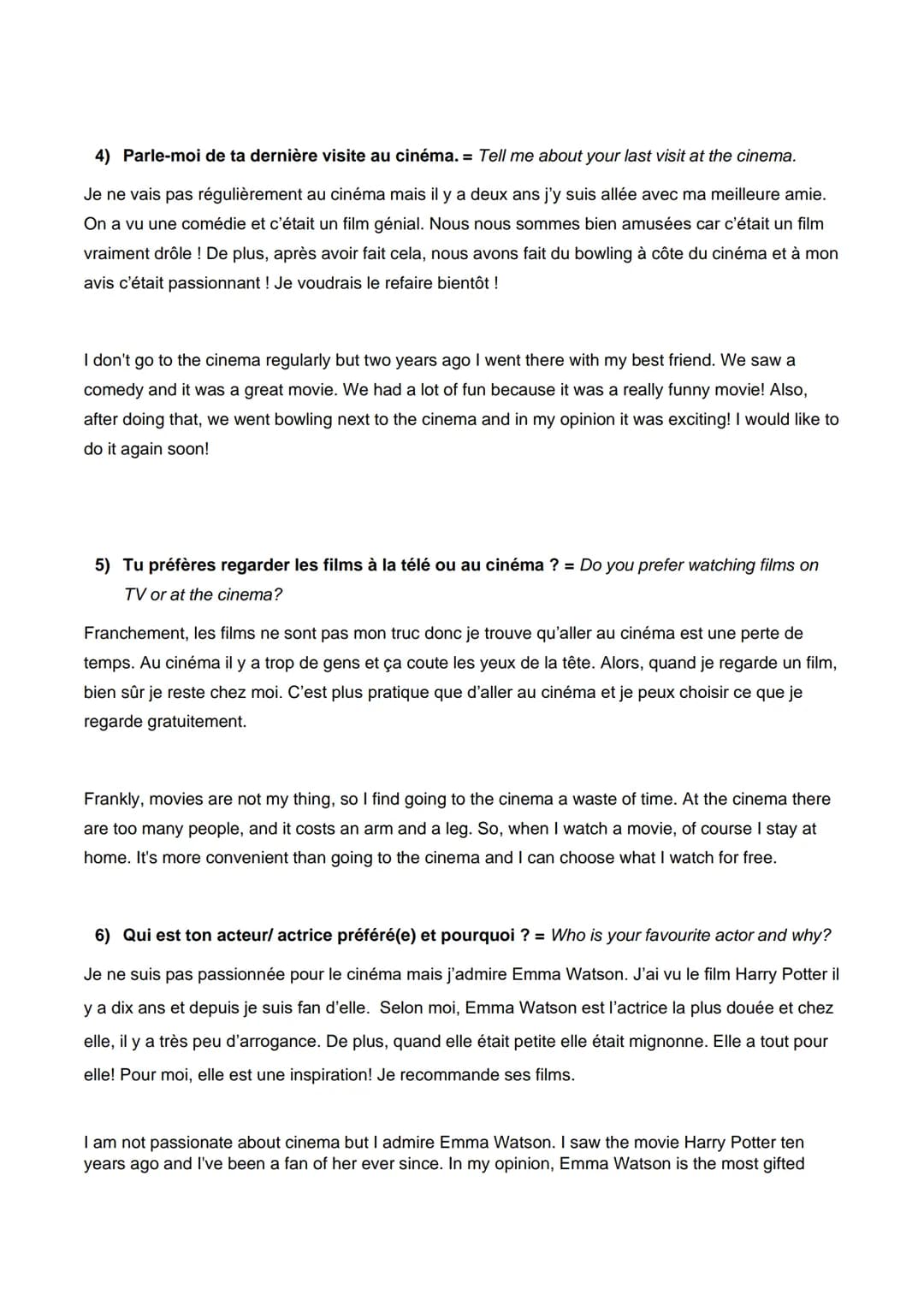 GCSE French conversation questions and answers - Identity and Culture
1) Qu'est-ce que tu aimais lire quand tu étais plus jeune ? = What did
