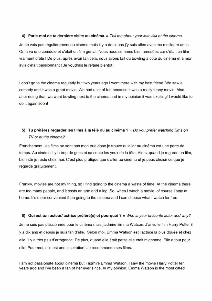 GCSE French conversation questions and answers - Identity and Culture
1) Qu'est-ce que tu aimais lire quand tu étais plus jeune ? = What did