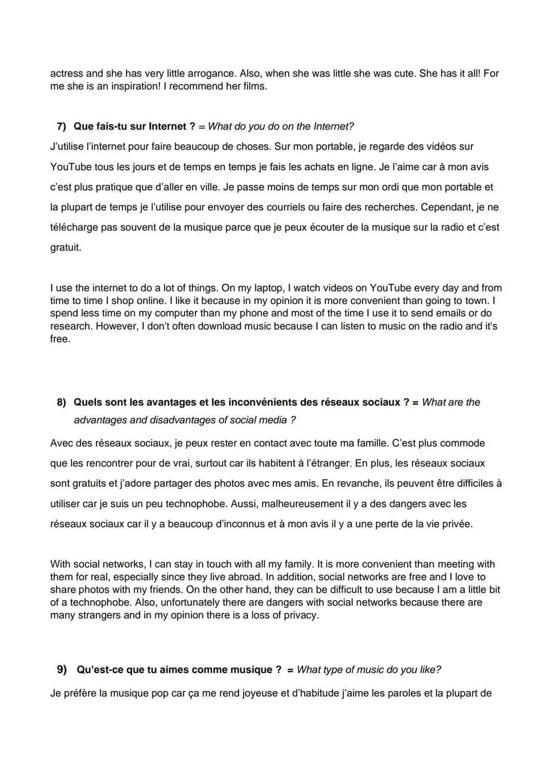 GCSE French conversation questions and answers - Identity and Culture
1) Qu'est-ce que tu aimais lire quand tu étais plus jeune ? = What did