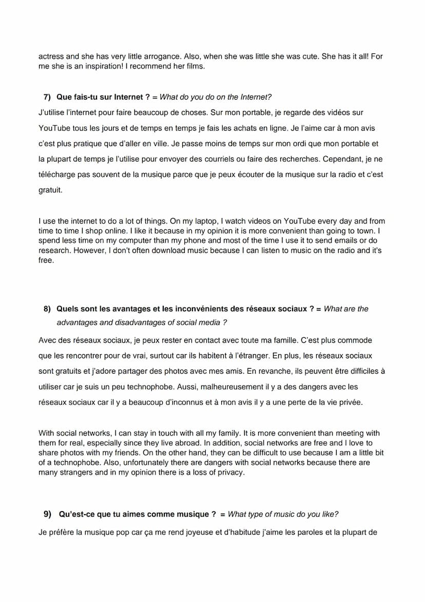 GCSE French conversation questions and answers - Identity and Culture
1) Qu'est-ce que tu aimais lire quand tu étais plus jeune ? = What did