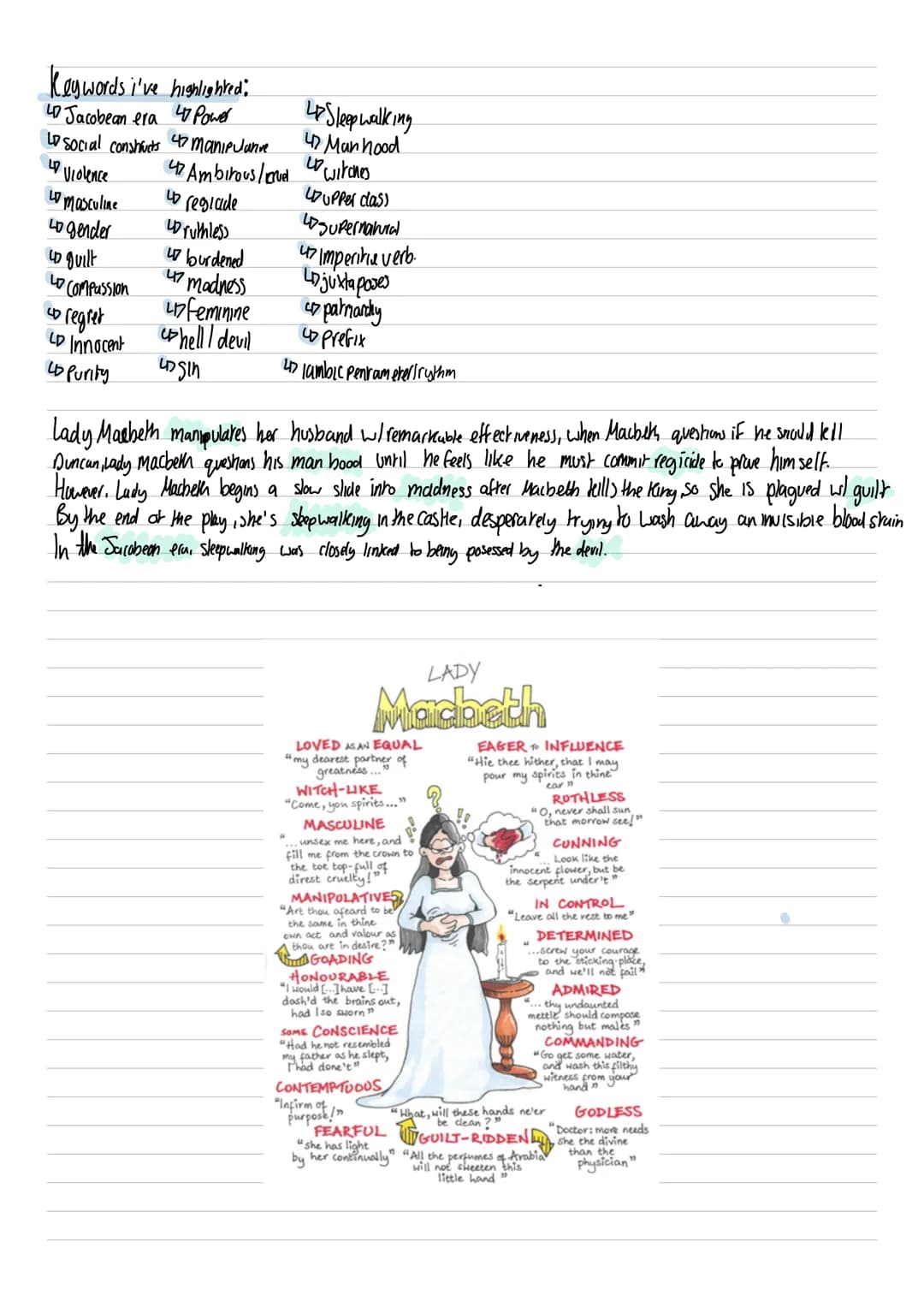 = Key words
Lady MacBeth Quore analysis
11
"Unsex me here" - ladymacbeth calls on "Spirits" which may refer to the witches or other supernat