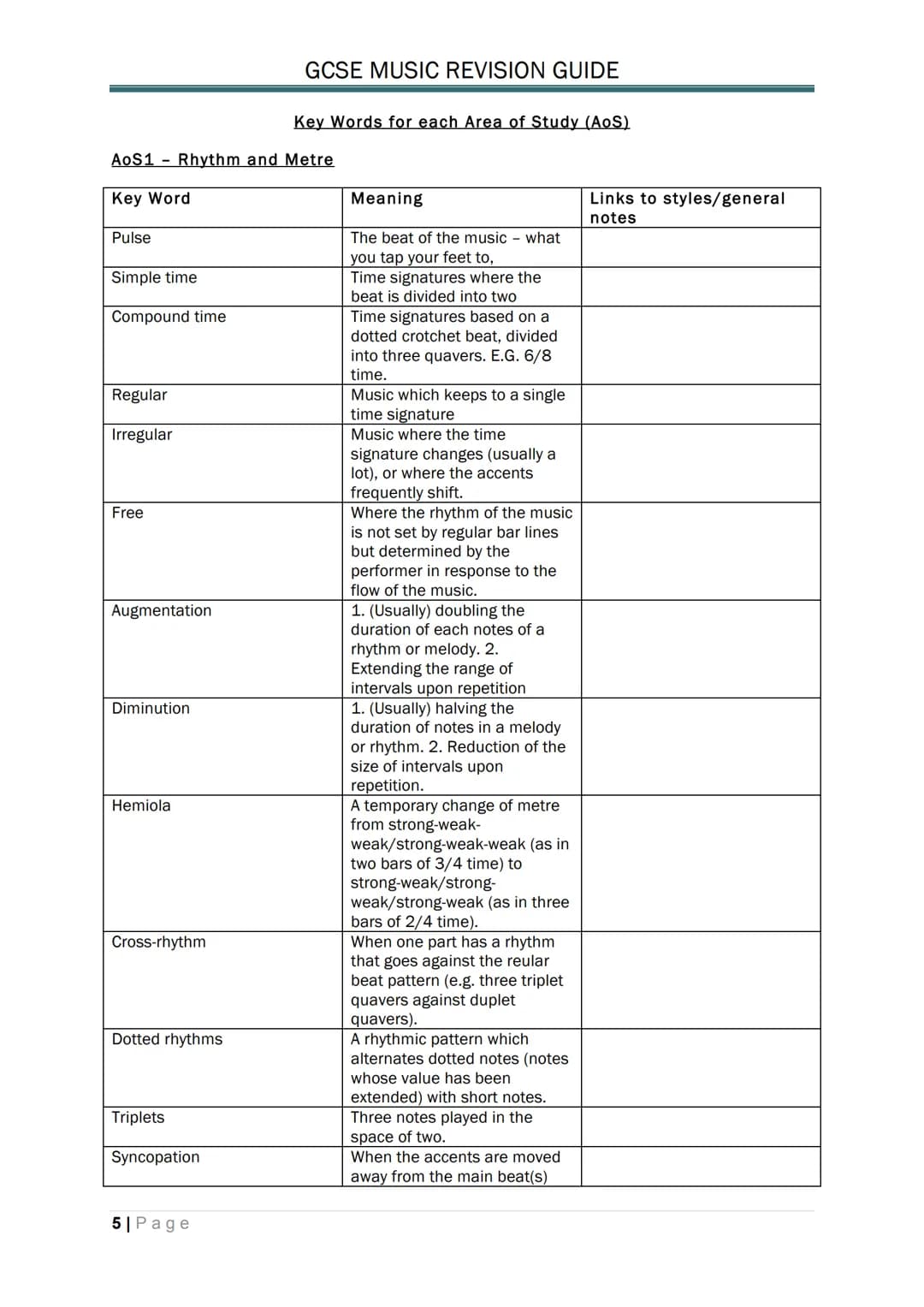 
<p>There are examples of different styles of music that demonstrate the elements from each Area of Study on this website to accompany this 