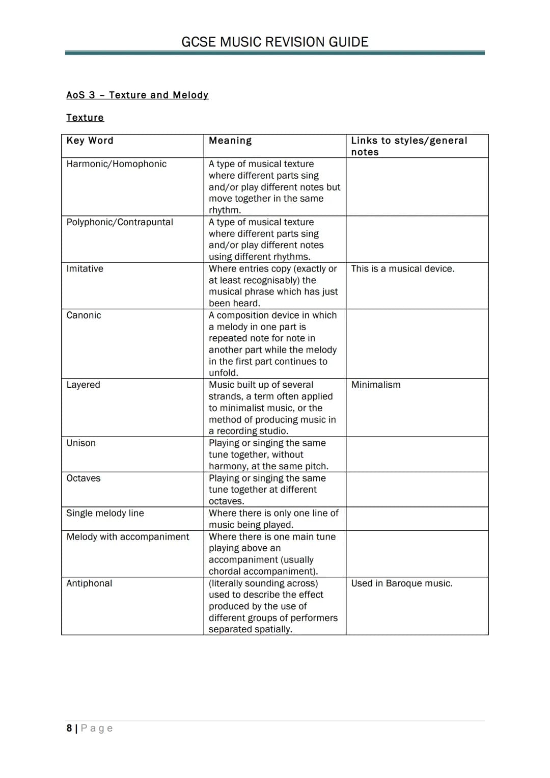 
<p>There are examples of different styles of music that demonstrate the elements from each Area of Study on this website to accompany this 