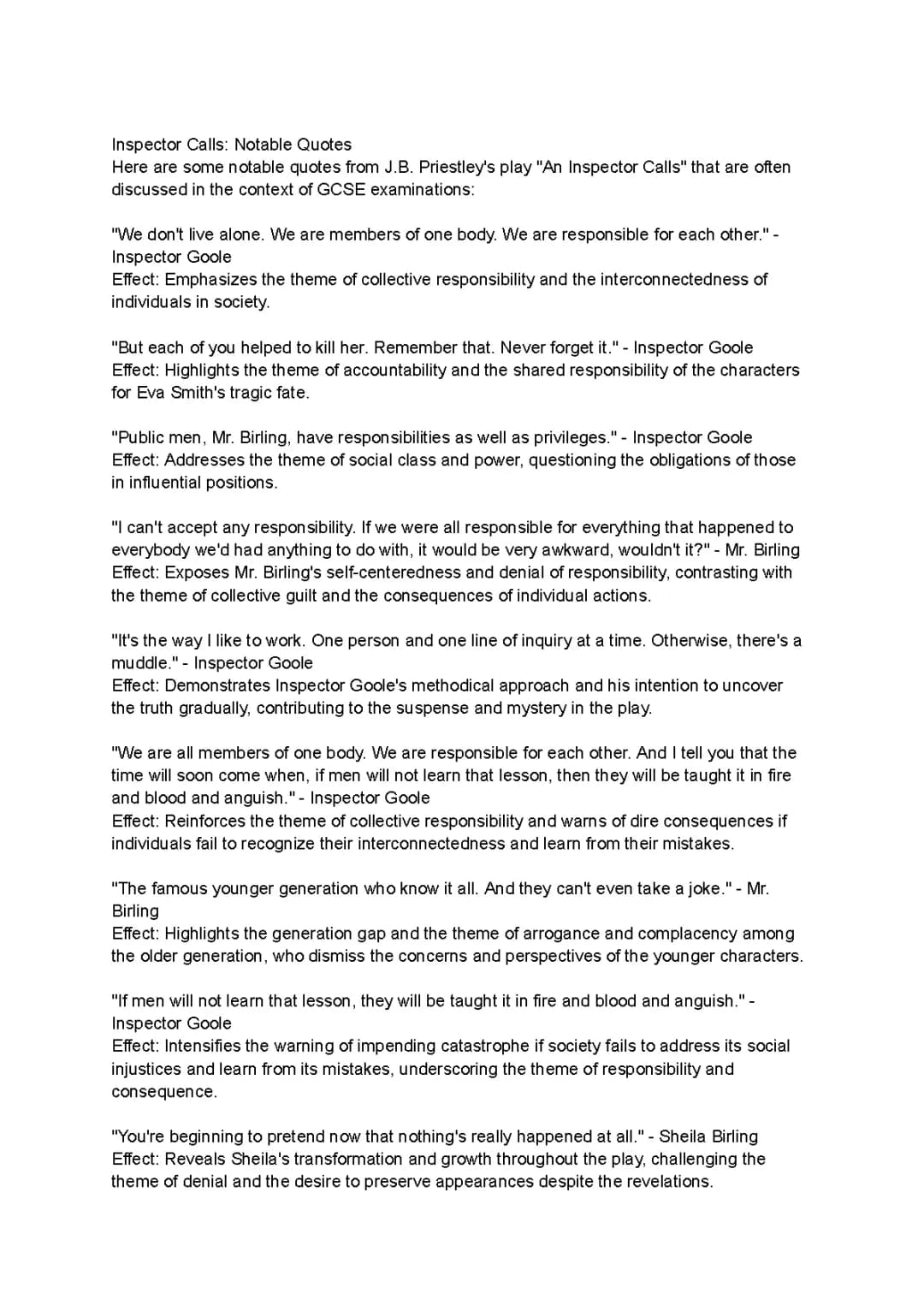 An Inspector Calls - Key Quote Analysis 