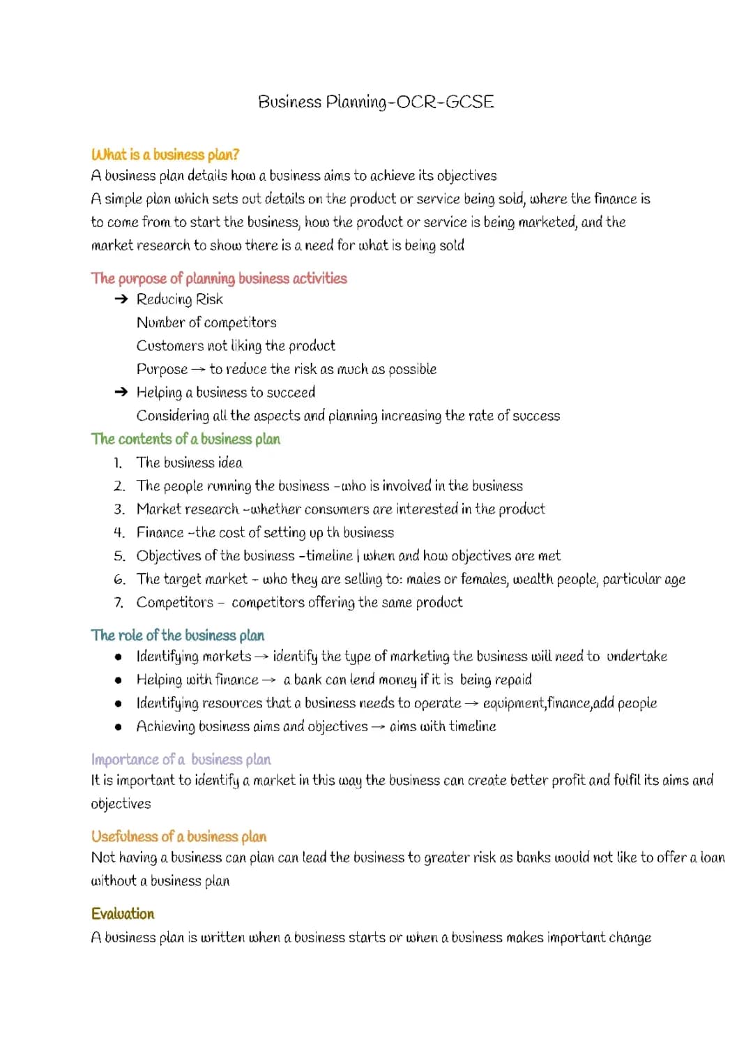 Business Planning for OCR Business GCSE: PDF, Answers, and Notes