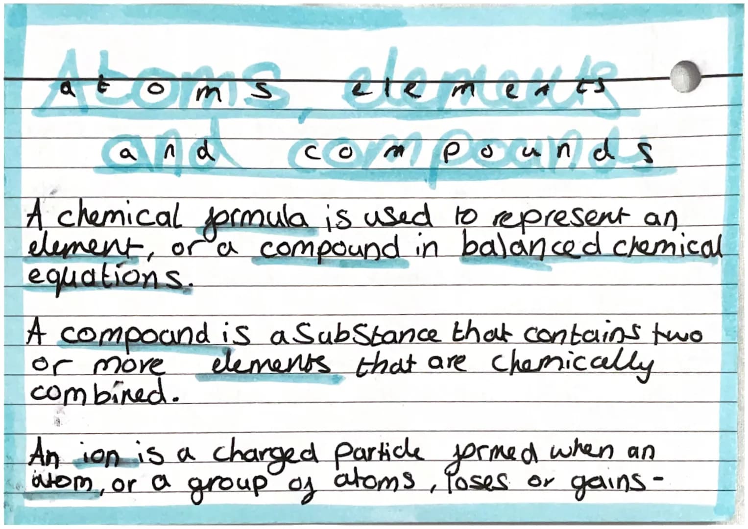 
<p>A chemical formula is used to represent an element or a compound in balanced chemical equations. A compound is a substance that contains