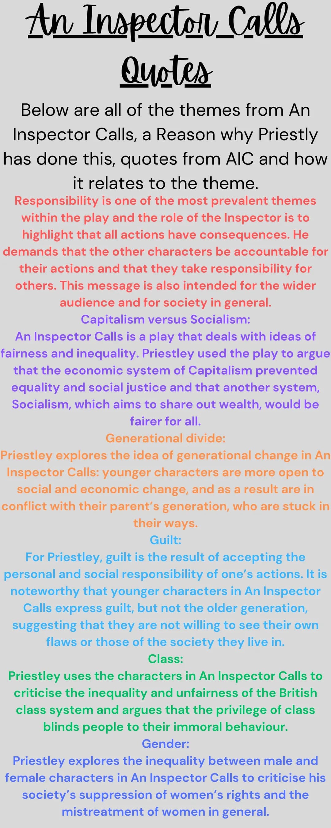 An Inspector Calls (Quotes and Themes)